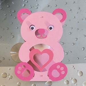 HAND CRAFTED HAND PAINTED BEAR WOODEN VALENTINE'S LIGHT UP